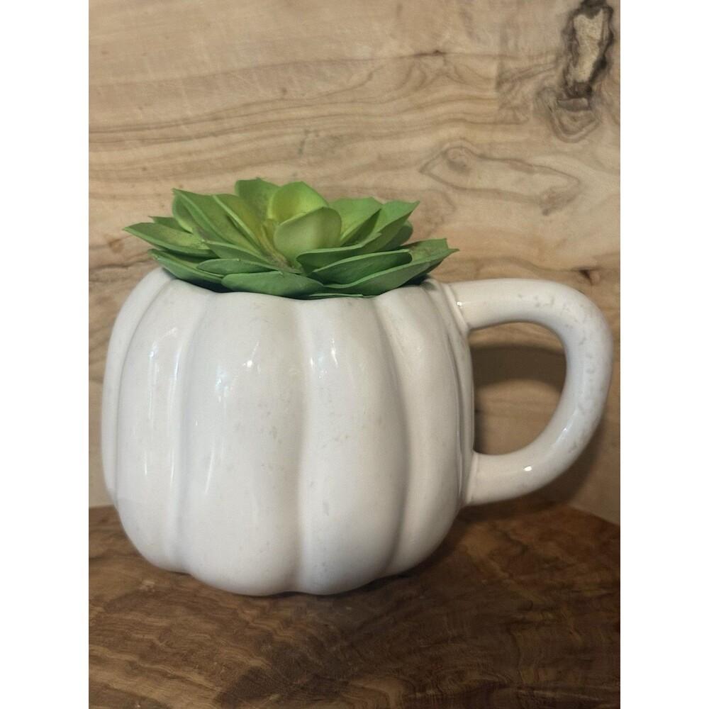 Anthropologie Creamy White Pumpkin Mug Halloween Fall Decor Coffee Hot Chocolate